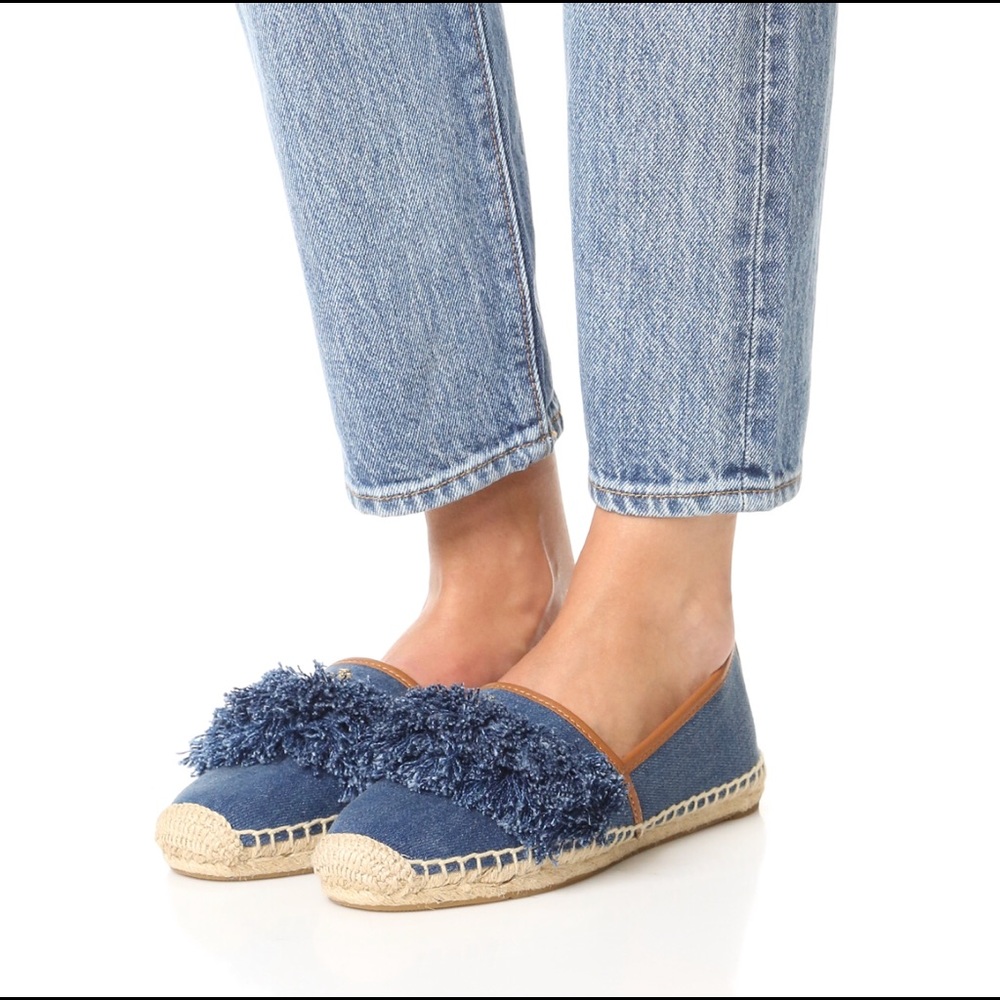 Tory Burch Shaw Denim Fringe Espadrilles